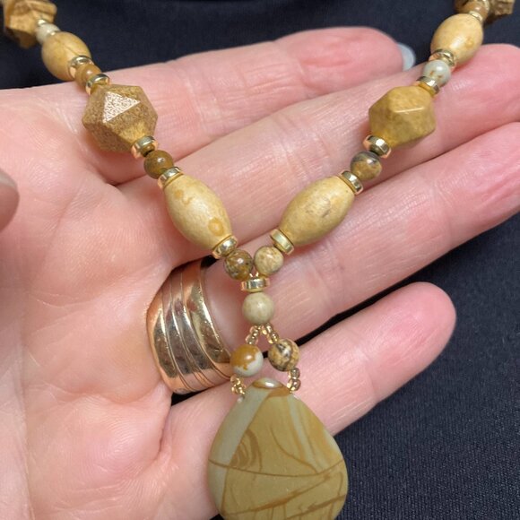 Jasper SET New Jasper Picture Necklace Bracelet Earrings Set Star Cut Handmade - Picture 8 of 11